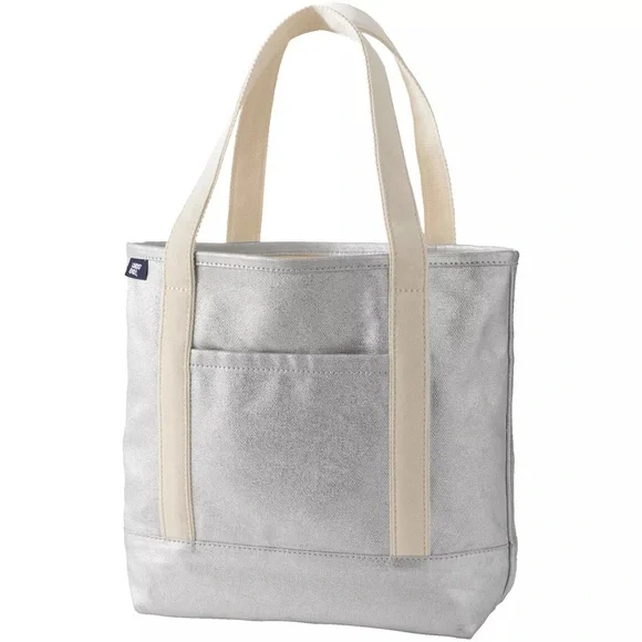 Lands' End Small Coated Metallic 5-Pocket Zip-Top Canvas Tote Bag - Picture 2 of 12